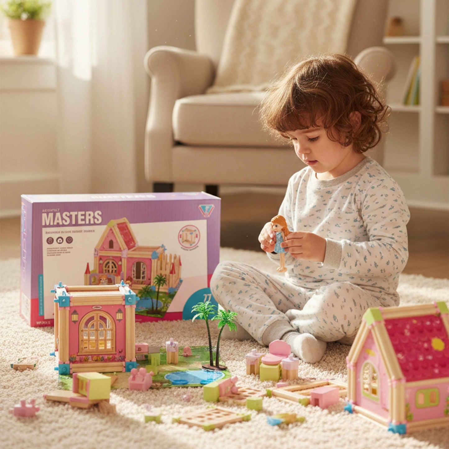 77-Piece Dollhouse Building Block Toy Set – Kids Playhouse with Accessories