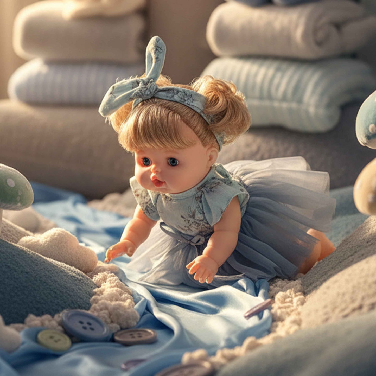 Baby So Lovely Doll in Blue Dress with Bow Headband – 18M+
