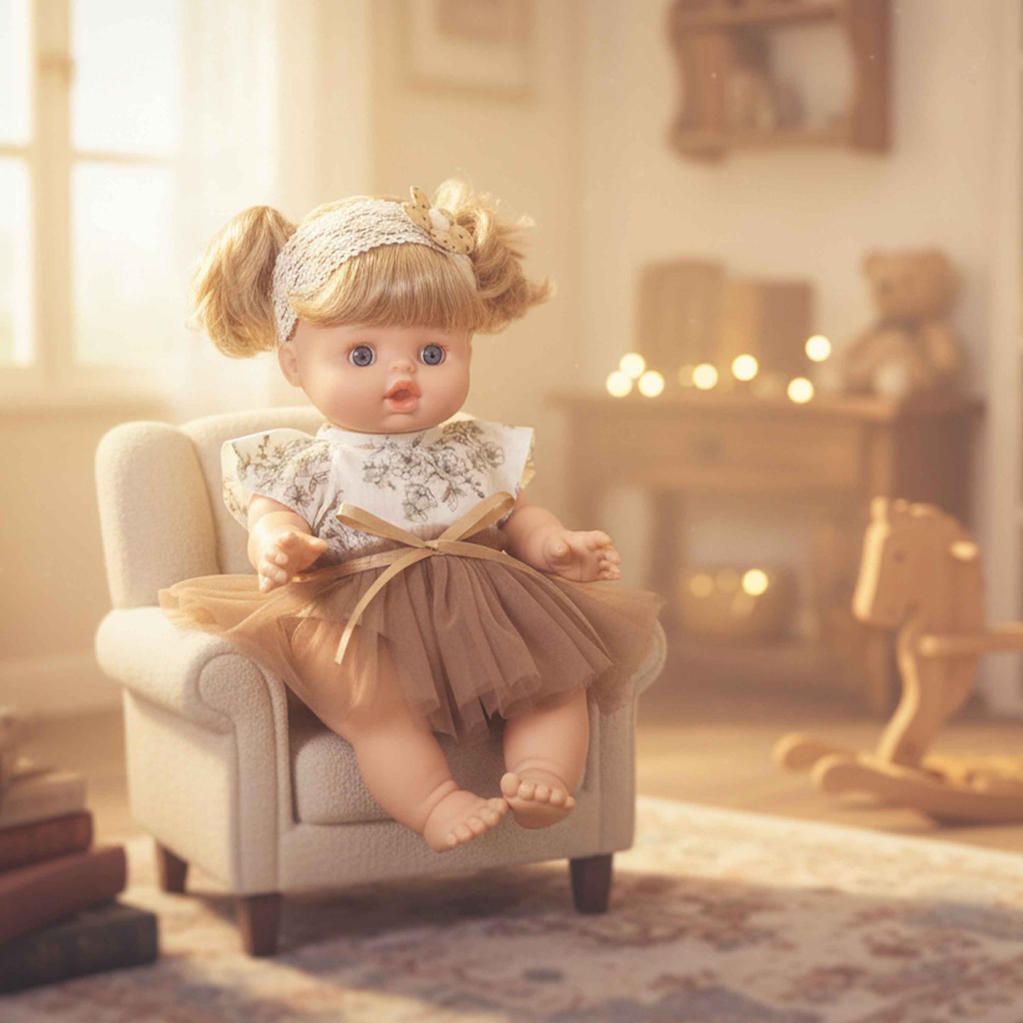 Baby So Lovely Doll Floral Top & Brown Tulle Skirt with Lace Headband – 18M+