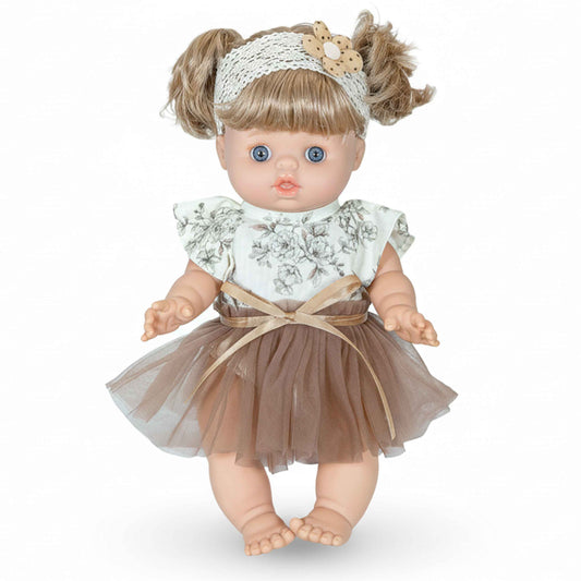 Baby So Lovely Doll Floral Top & Brown Tulle Skirt with Lace Headband – 18M+
