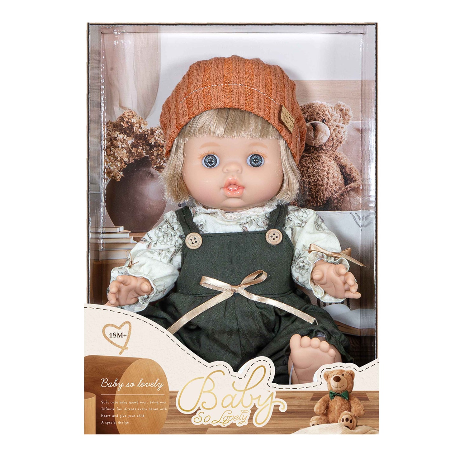 Baby So Lovely Doll with Knit Beanie & Green Romper – 18M+