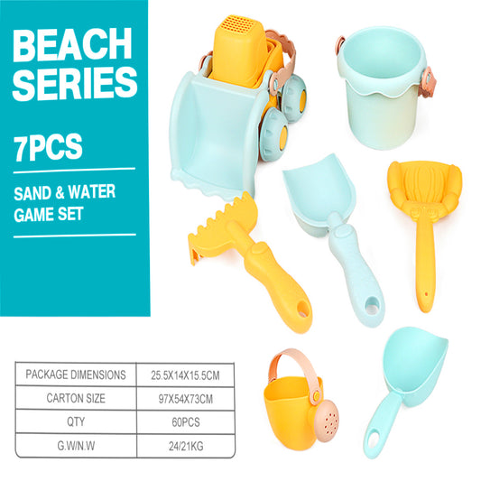 7-piece kids beach sand and water play set with beach truck bucket shovel and rake
