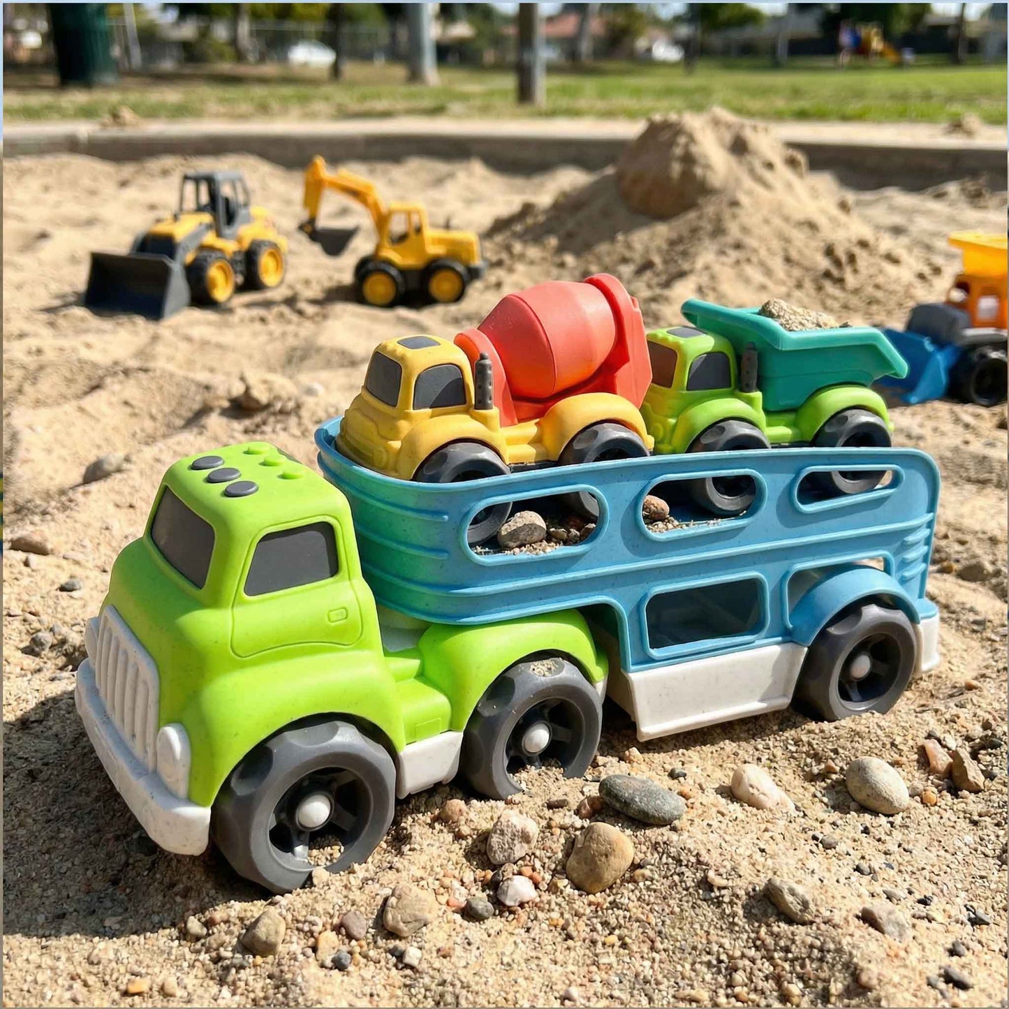 Bioplastic Car Carrier Truck Set – Eco Wheat Straw Construction Vehicles (18M+)