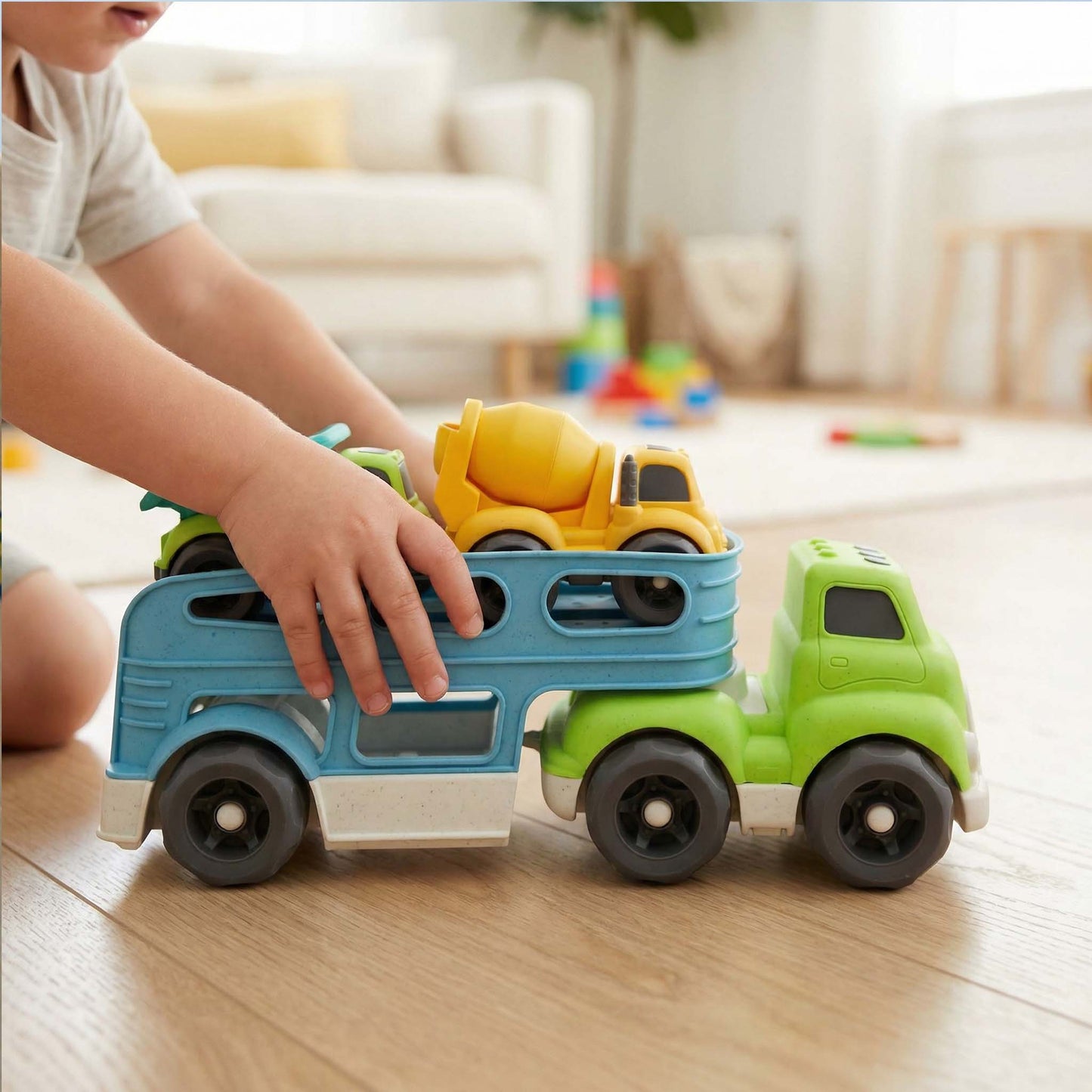 Bioplastic Car Carrier Truck Set – Eco Wheat Straw Construction Vehicles (18M+)
