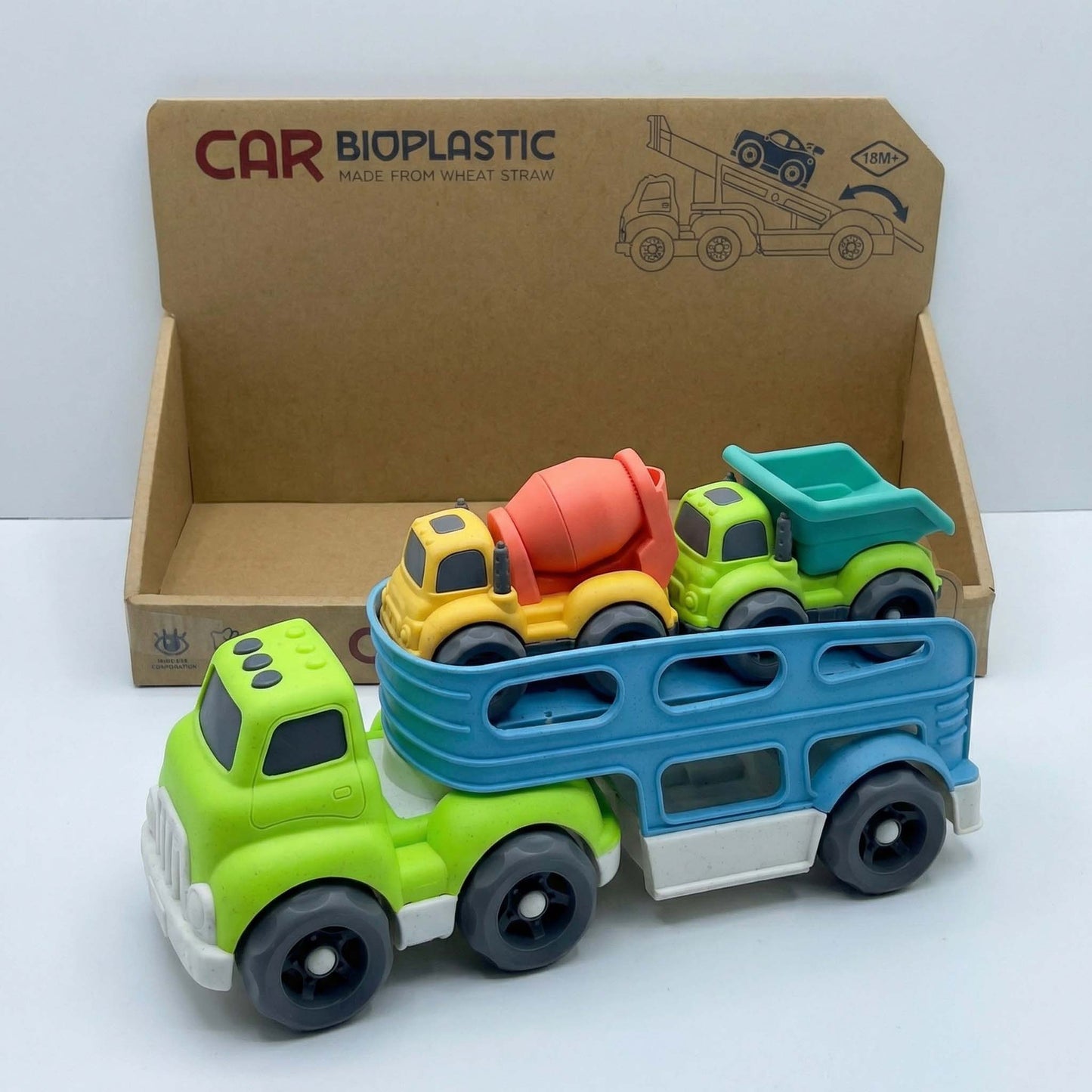 Toddler car transporter truck set with smooth rolling wheels and safe design