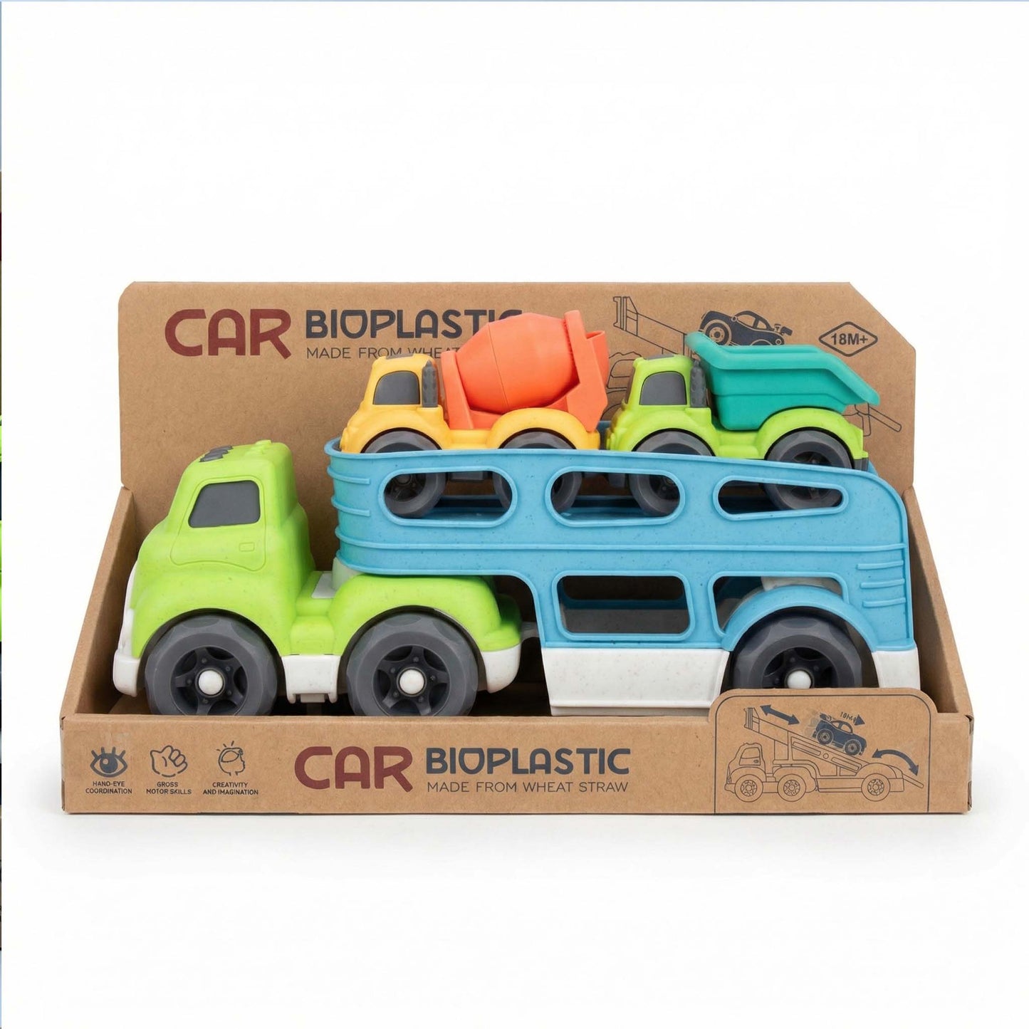 Bioplastic Car Carrier Truck Set – Eco Wheat Straw Construction Vehicles (18M+)
