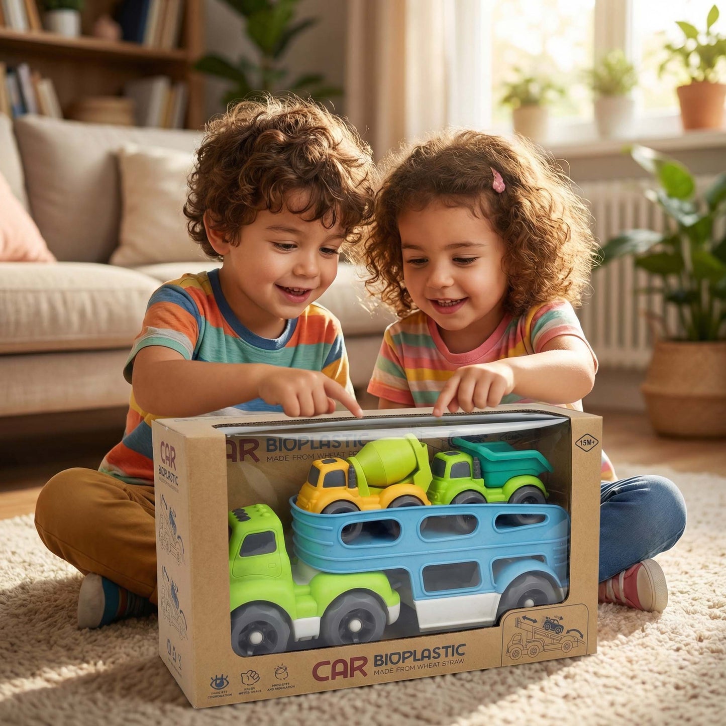Bioplastic Car Carrier Truck Set – Eco Wheat Straw Construction Vehicles (18M+)