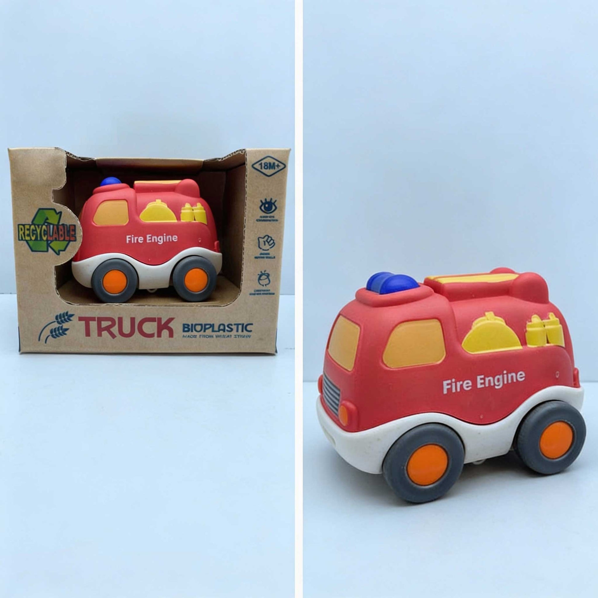 Toddler push fire engine truck toy safe rounded design for 18 months+