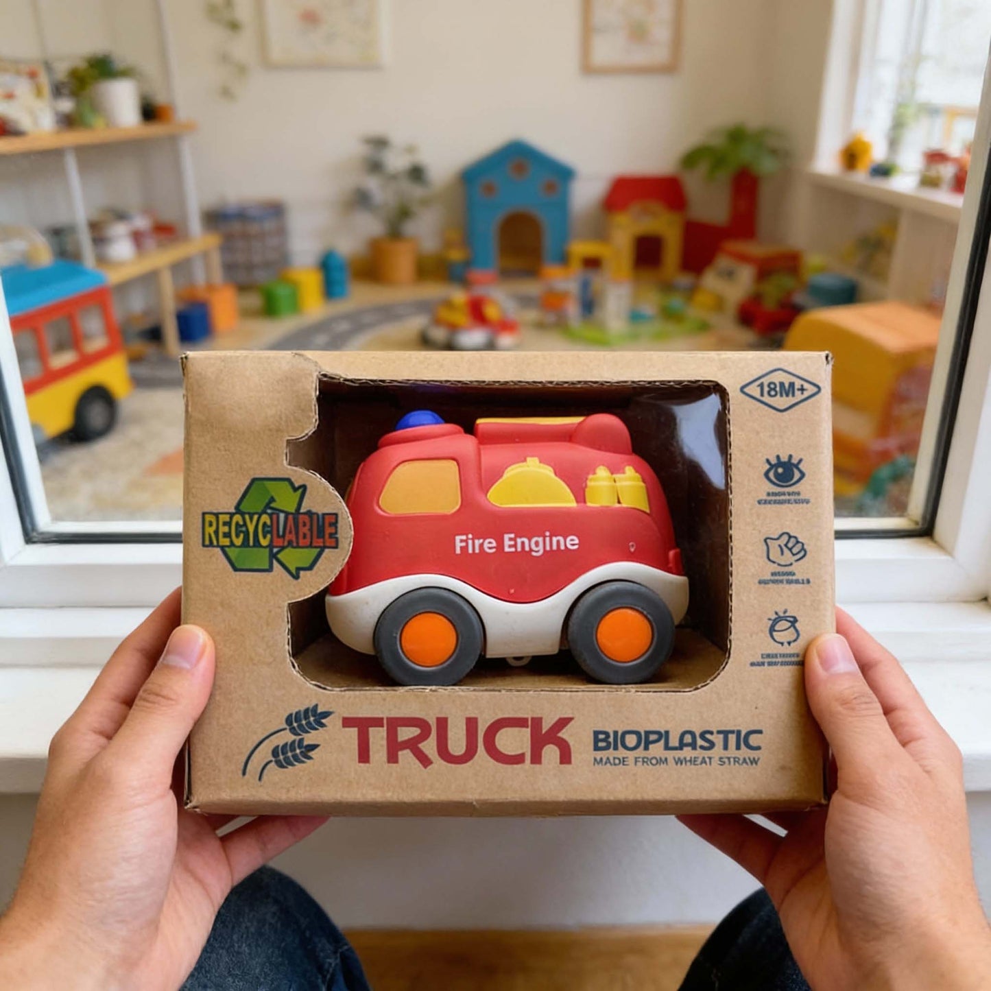Bioplastic Fire Engine Toy Truck – Eco Wheat Straw Fire Truck (18M+)