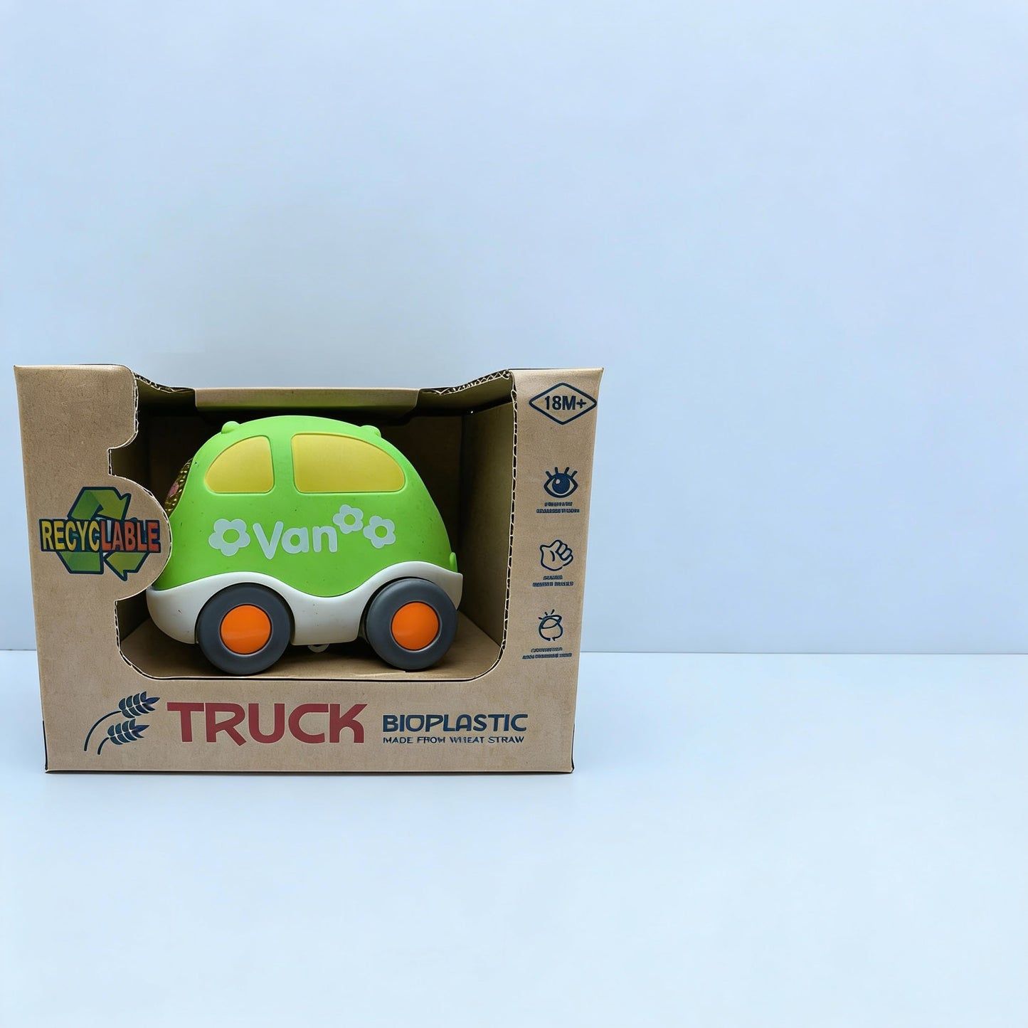 Cute green van toy truck for toddlers with safe rounded design