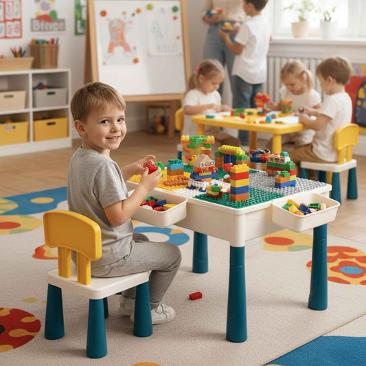 Kids Building Block Table with Chair & Storage – 138pcs Set