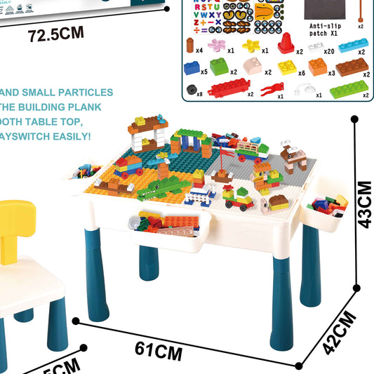 Kids Building Block Table with Chair & Storage – 138pcs Set