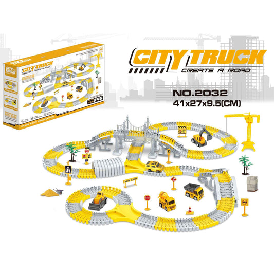 City Truck Create a Road Construction Track Set with Bridge & Tunnel