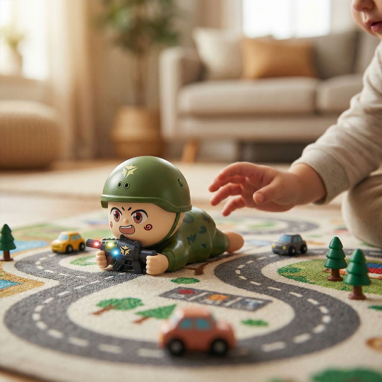 Cartoon style crawling action toy designed for children ages 3+