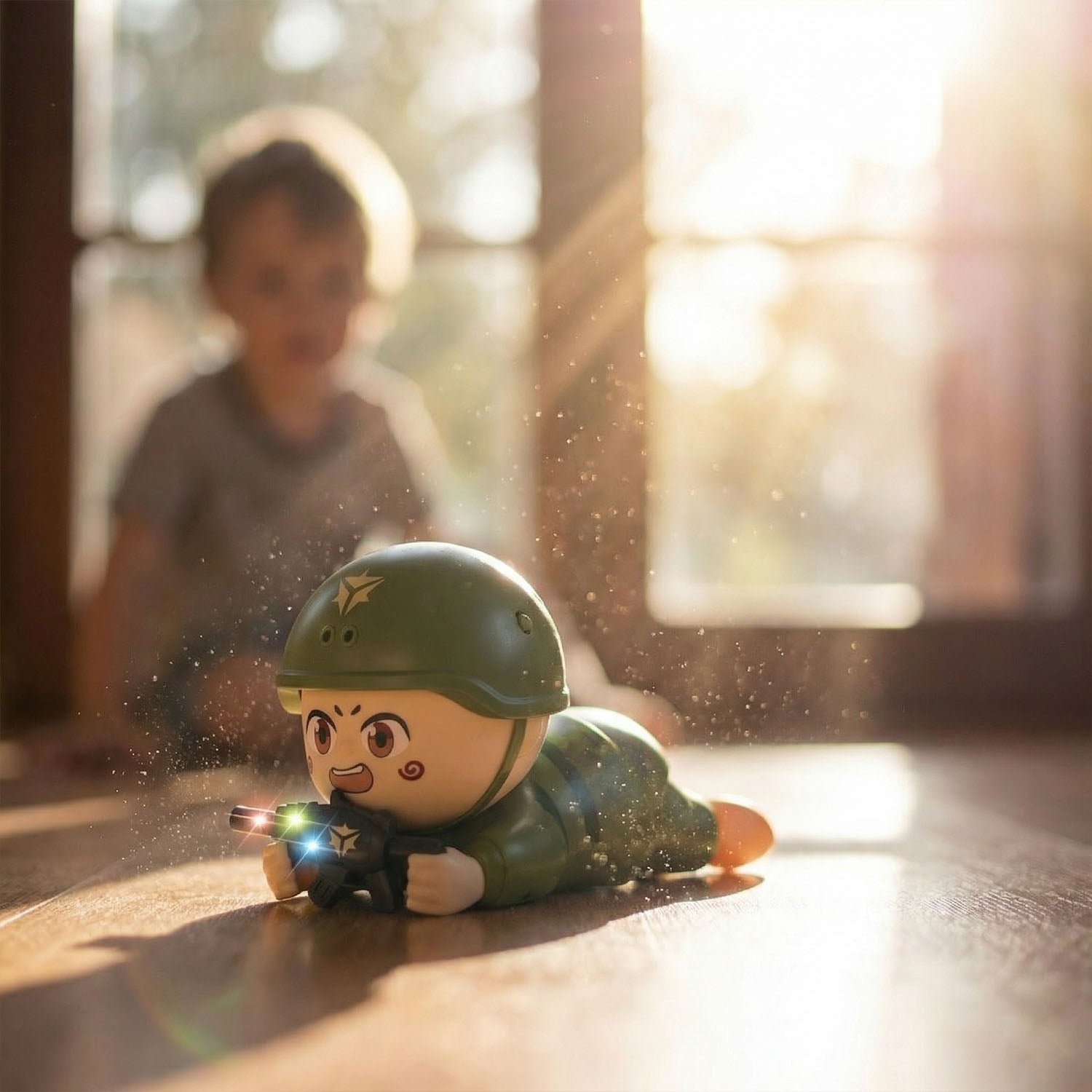 Indoor kids toy soldier with movement and sensory features