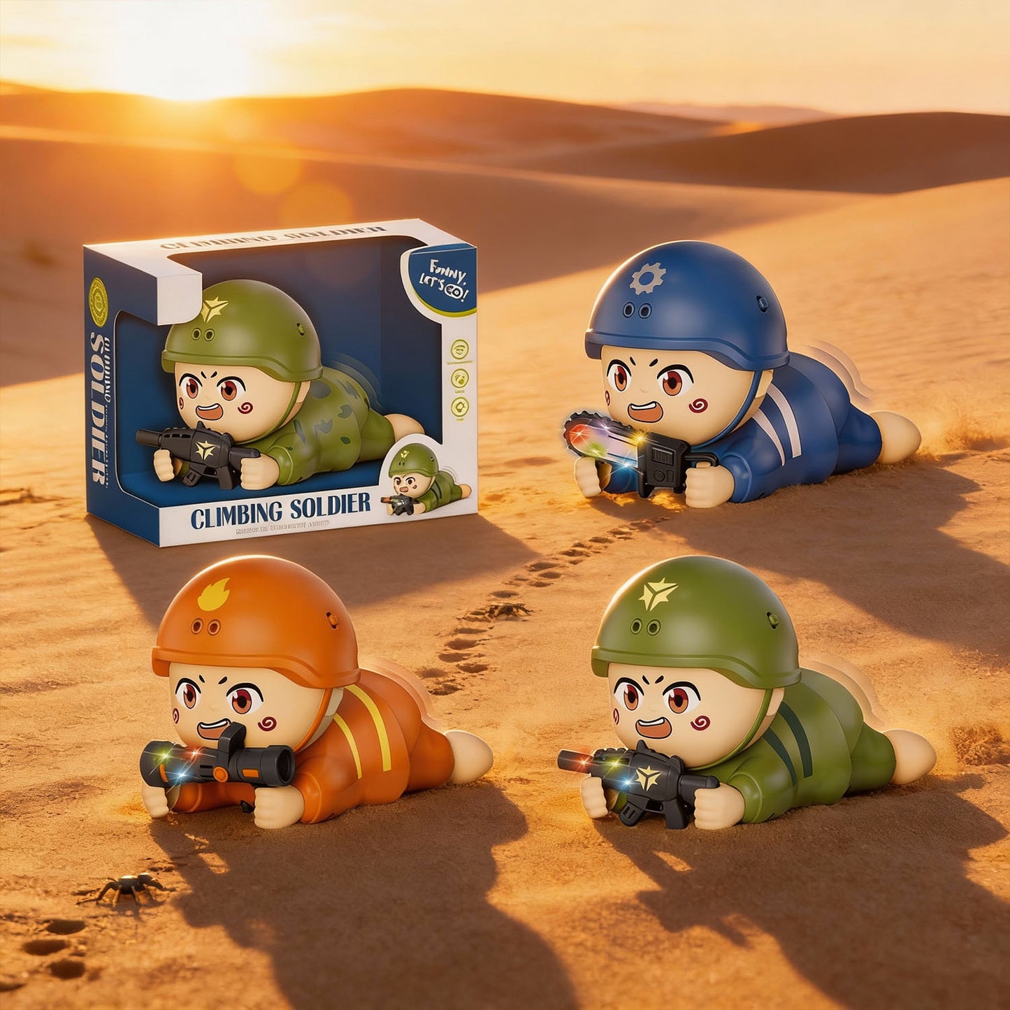 Climbing soldier interactive toy with crawling movement lights and sound