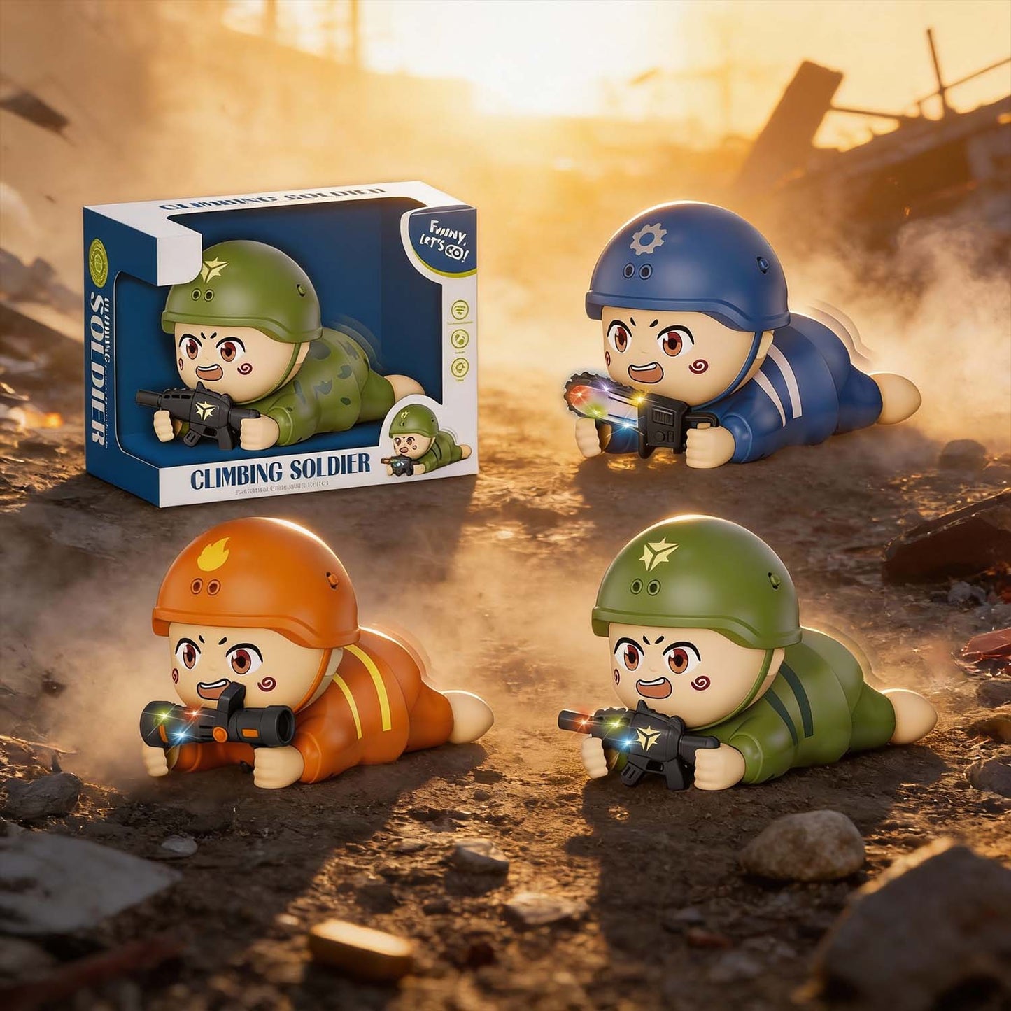 Battery operated crawling soldier action figure toy for kids