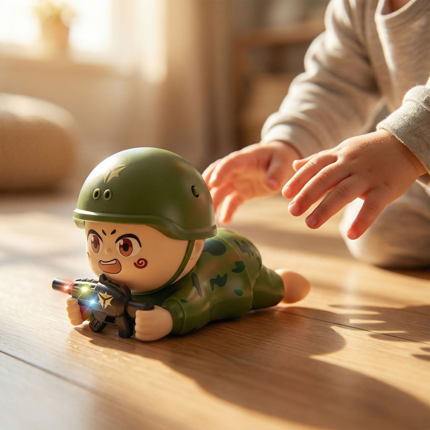 Cartoon style crawling action toy designed for children ages 3+