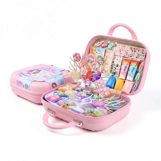 Treasure Chest DIY Craft Suitcase Kit (Pink) – Beads, Stickers & Clay/Slime Set for Girls (3+)