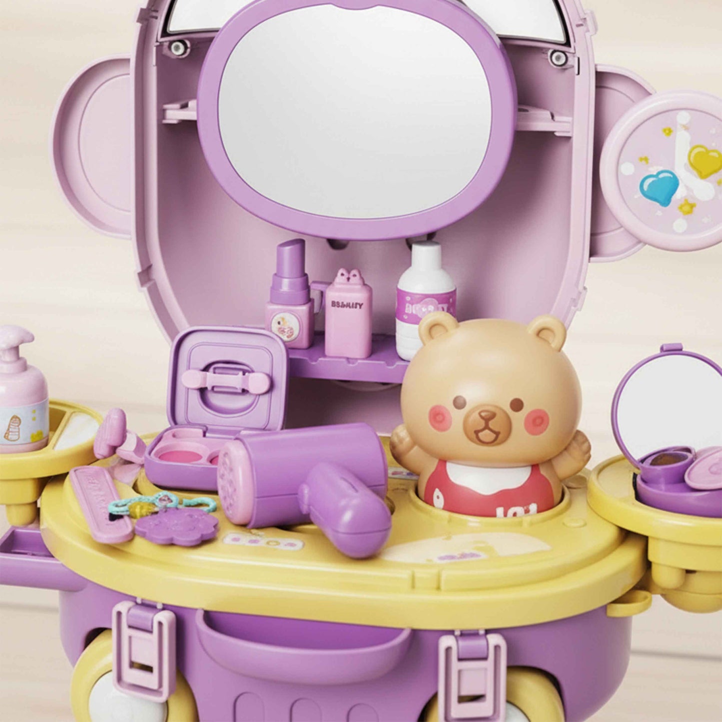 Convertible Beauty Airplane Vanity Table with Accessories (Kids Pretend Play)