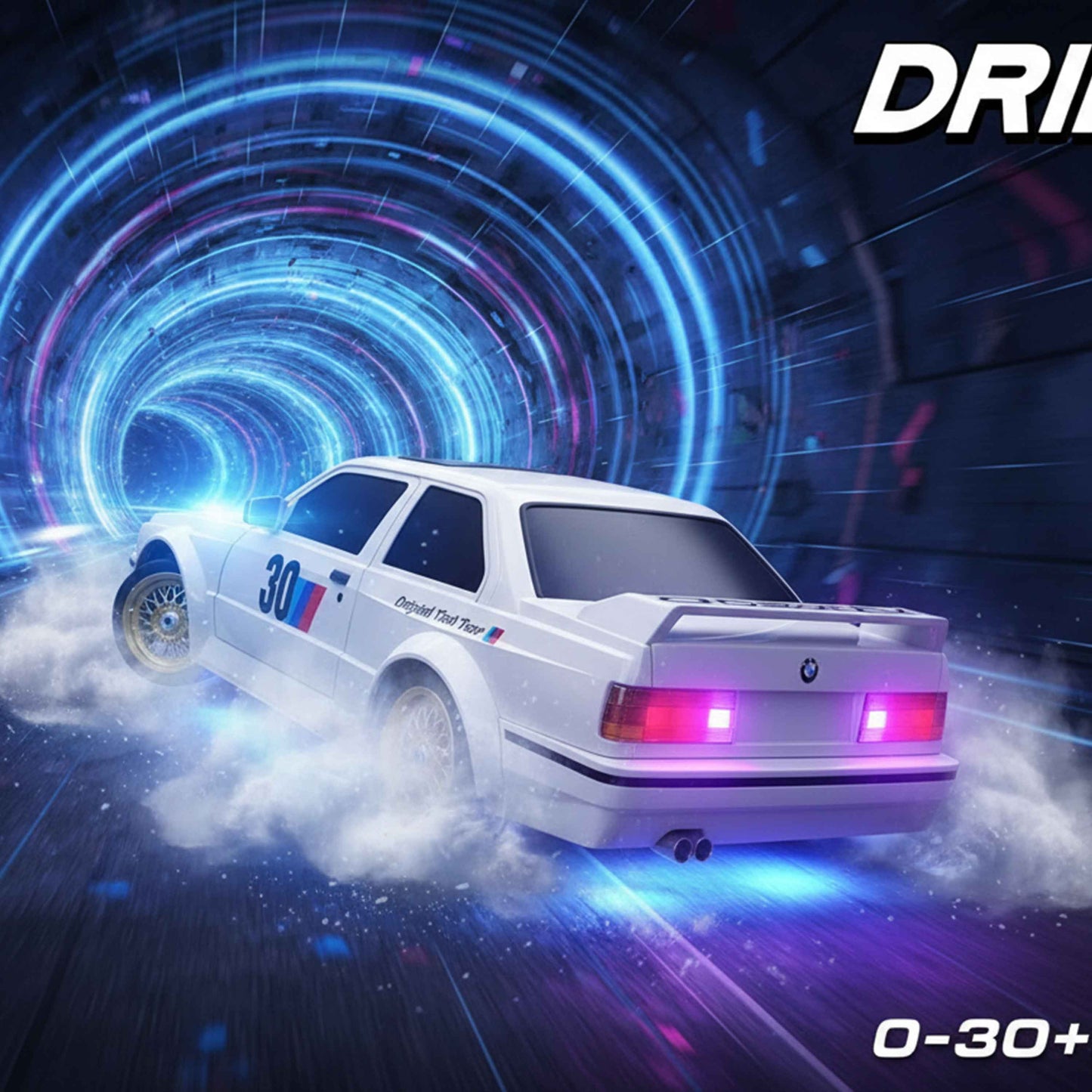 1:16 RC Drift Car 30km/h – 7-Color Neon Lights + Front/Rear Lights, 2.4GHz Remote