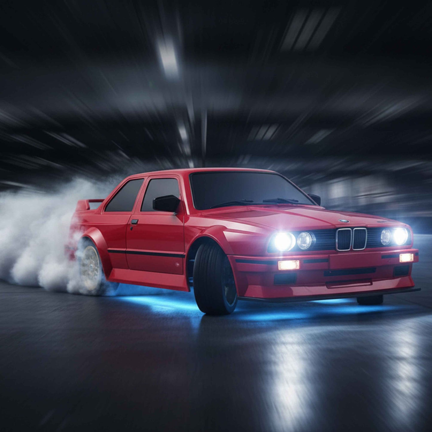 1:16 RC Drift Car 30km/h – 7-Color Neon Lights + Front/Rear Lights, 2.4GHz Remote