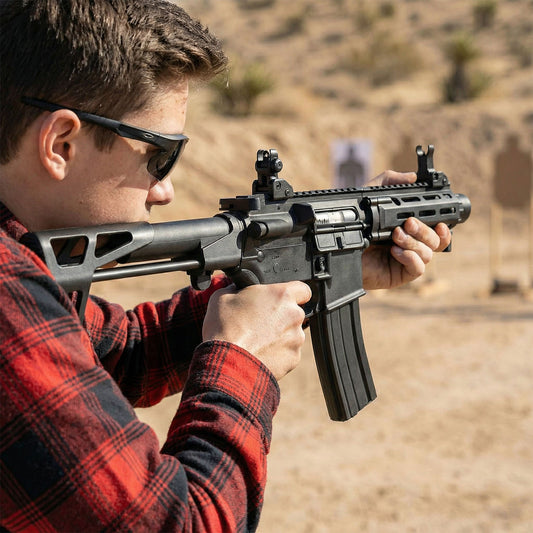 Black DDM4-PDW gel blaster style toy with retractable stock