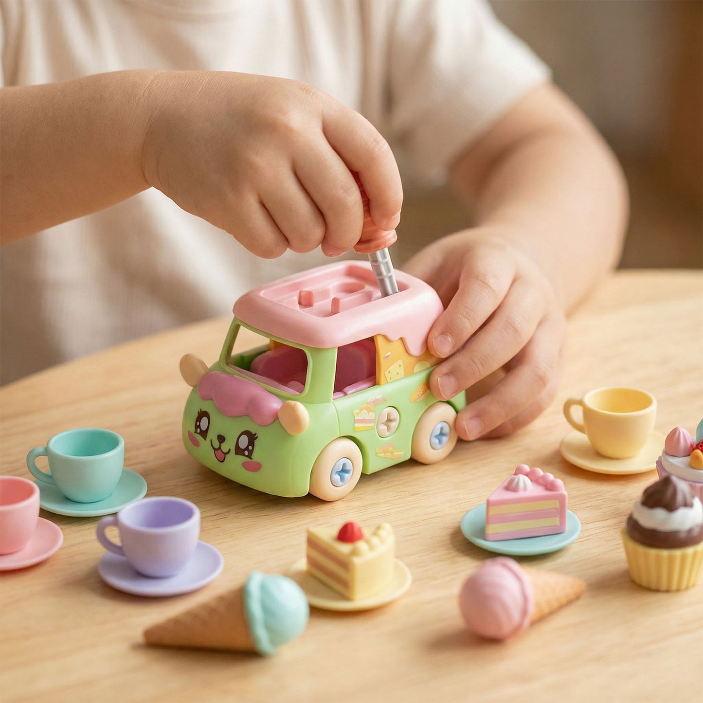 DIY assembled dessert themed toy cars for toddlers