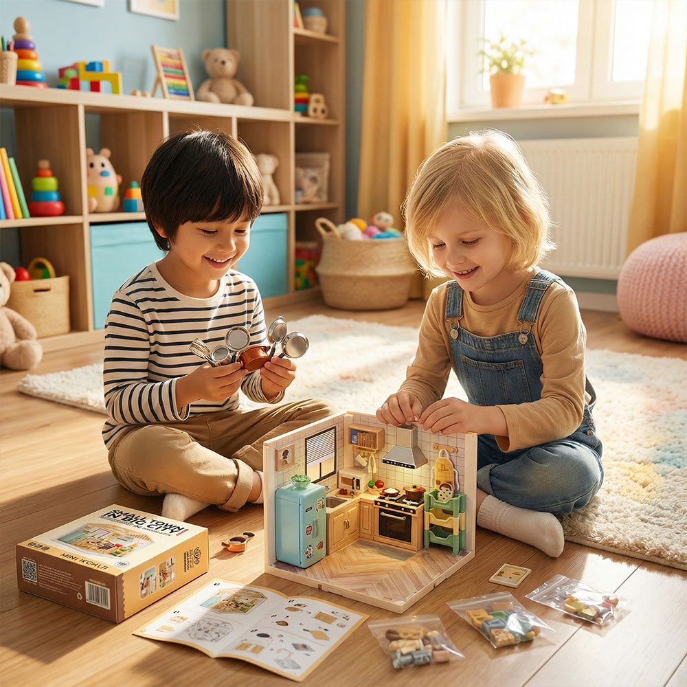 DIY mini world miniature kitchen model kit with furniture and décor