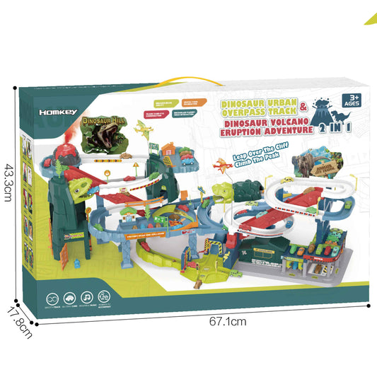 Dinosaur Urban Overpass Track & Volcano Adventure Playset – 2 in 1
