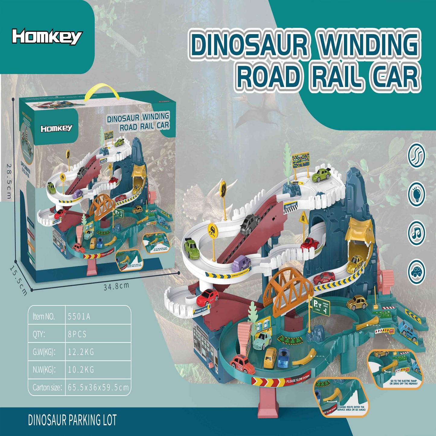 Dinosaur Parking Lot Car Track Playset with Ramps (Age 3+)
