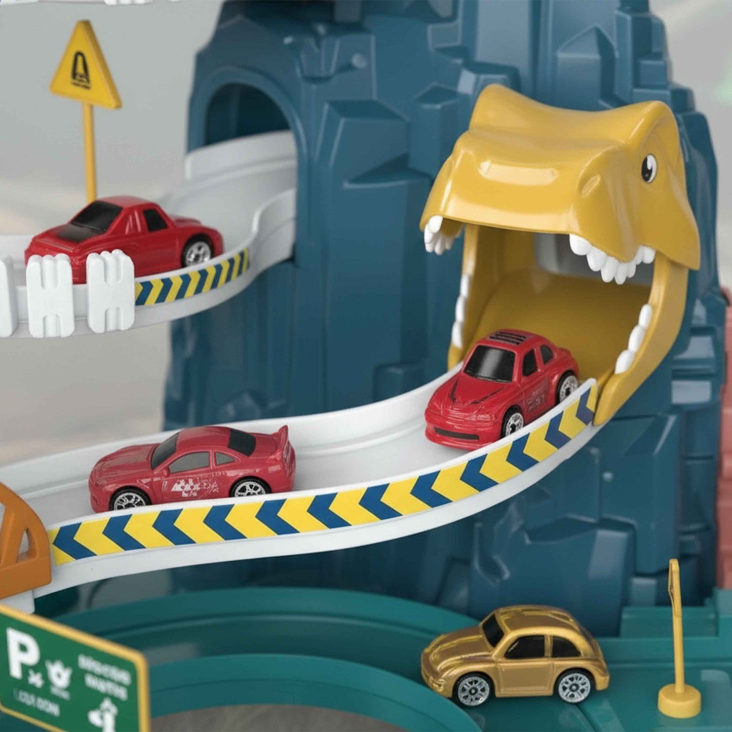 Dinosaur Parking Lot Car Track Playset with Ramps (Age 3+)