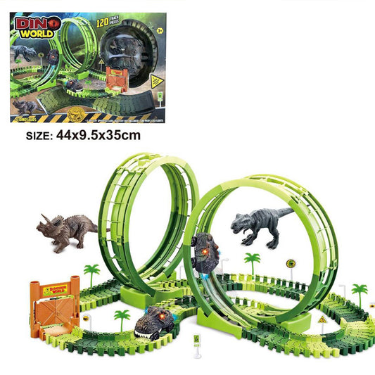 Toy dinosaur track set with tracks and small dinosaur figures 