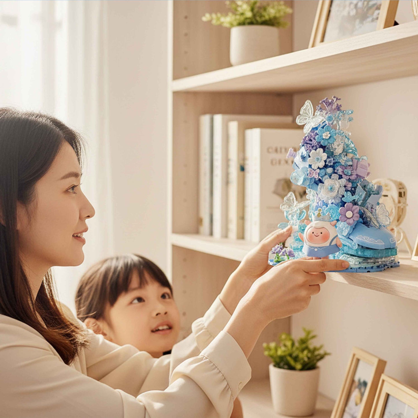 Blue Floral Building Blocks Display Set with Butterfly