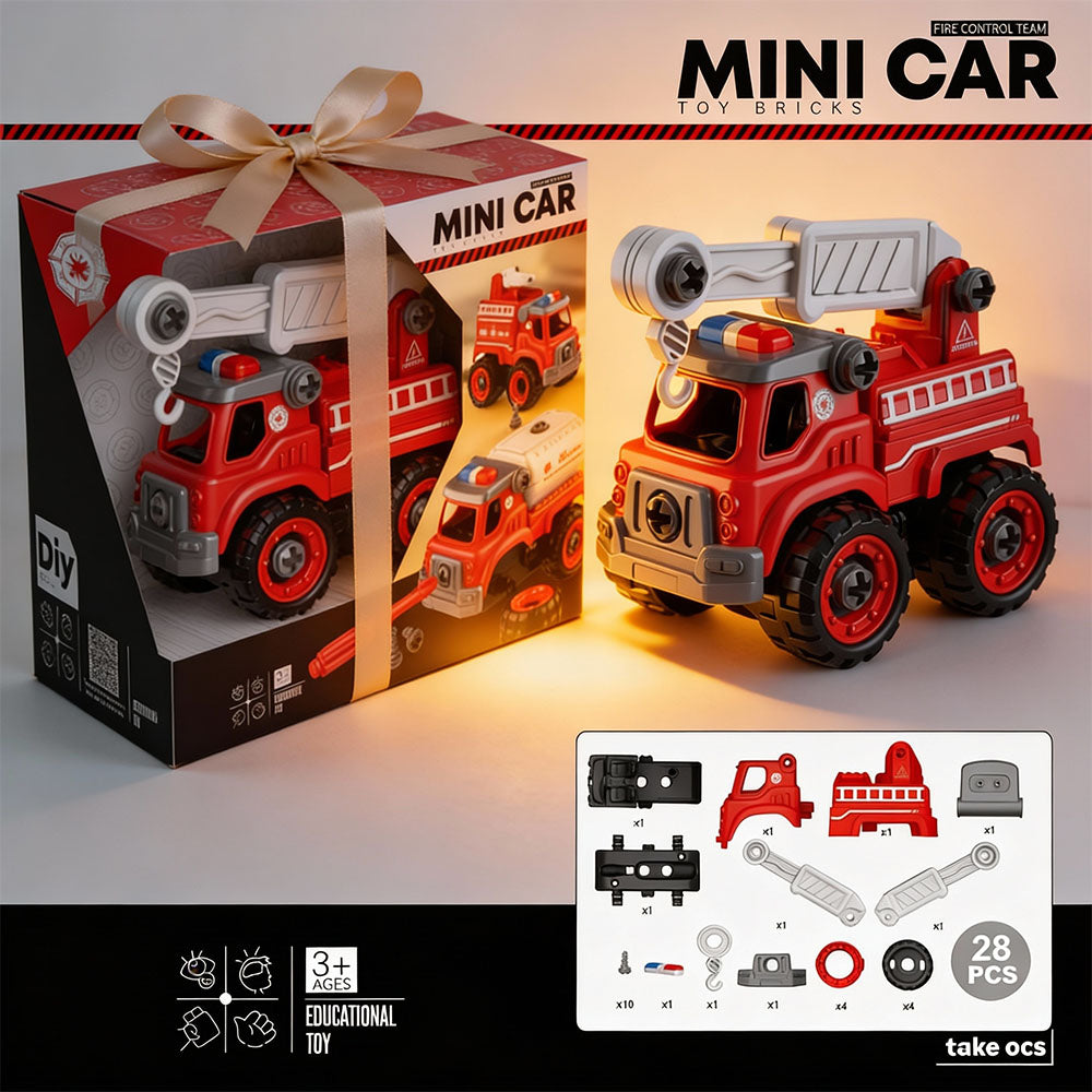 Mini Car Toy Bricks Fire Ladder Truck – DIY Assemble Rescue Truck (28 PCS)