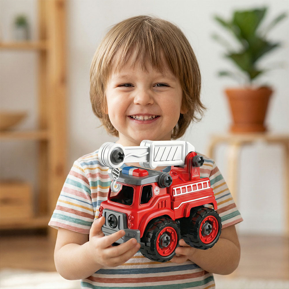 DIY assemble fire ladder truck toy with screw parts educational toy