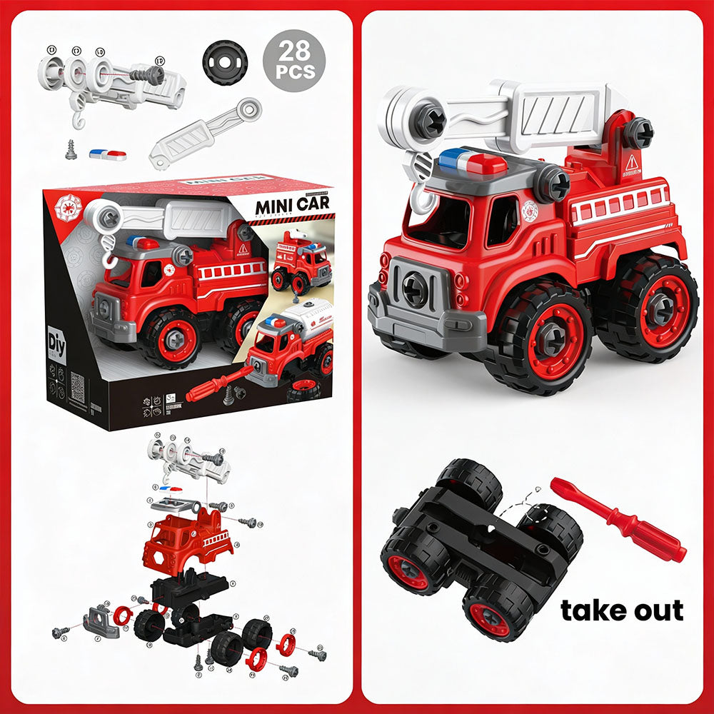 Preschool STEM DIY ladder fire truck toy vehicle with rolling wheels