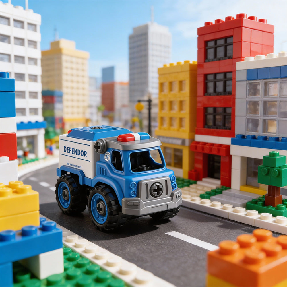 DIY assemble police public security truck toy with screw parts educational toy