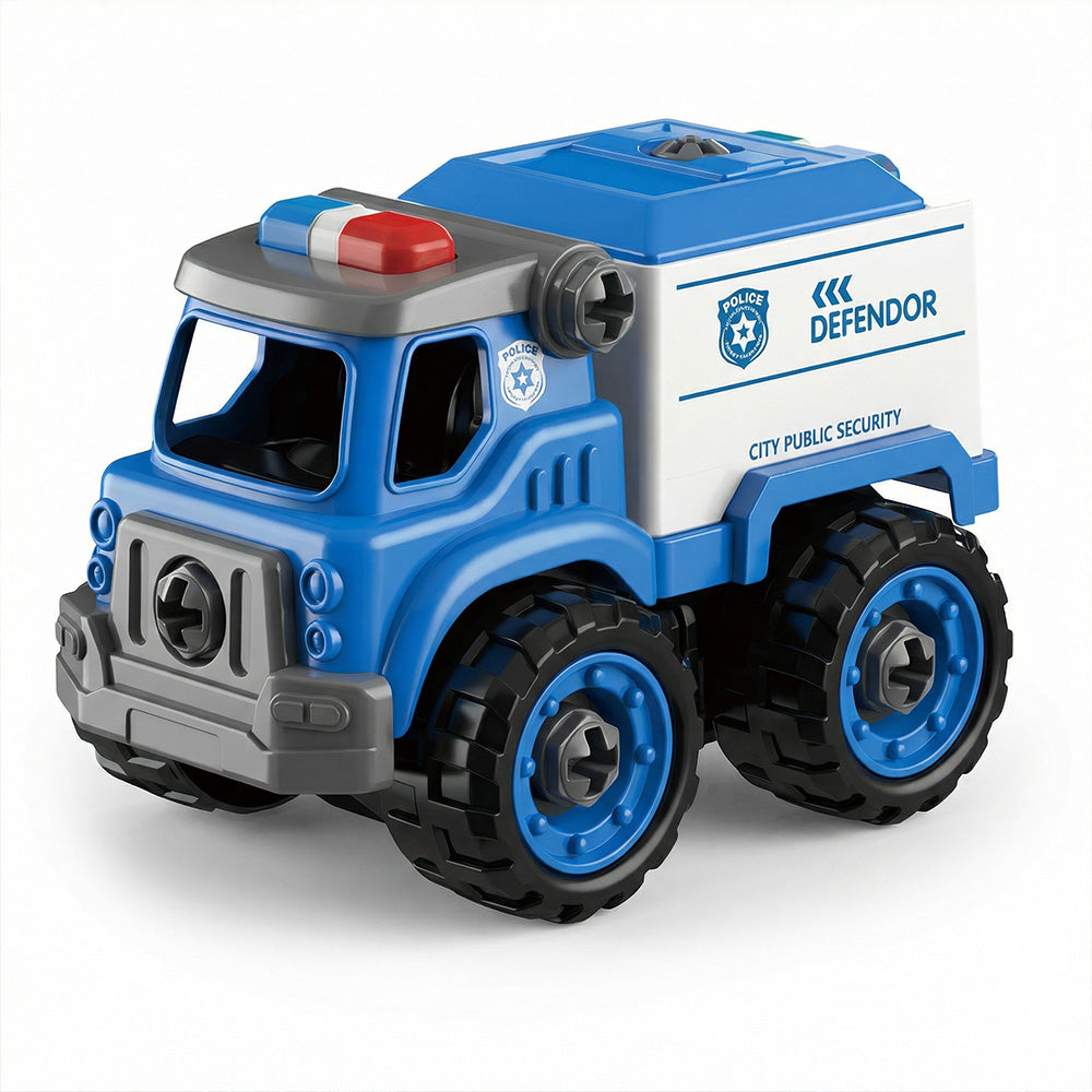 Kids police defender truck mini construction toy bricks set with strong wheels