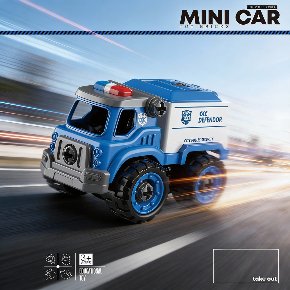 Preschool STEM DIY police truck toy vehicle building set 29 pieces