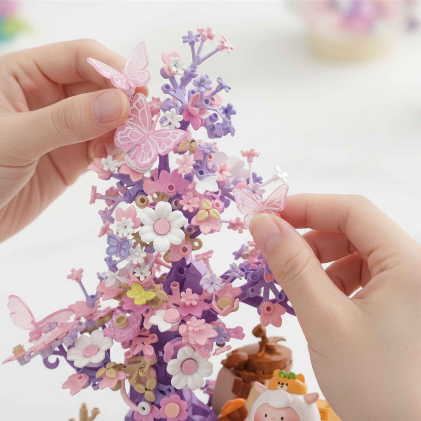 Pink Floral Tree Building Blocks Display Set with Butterflies