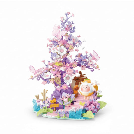 Pink Floral Tree Building Blocks Display Set with Butterflies
