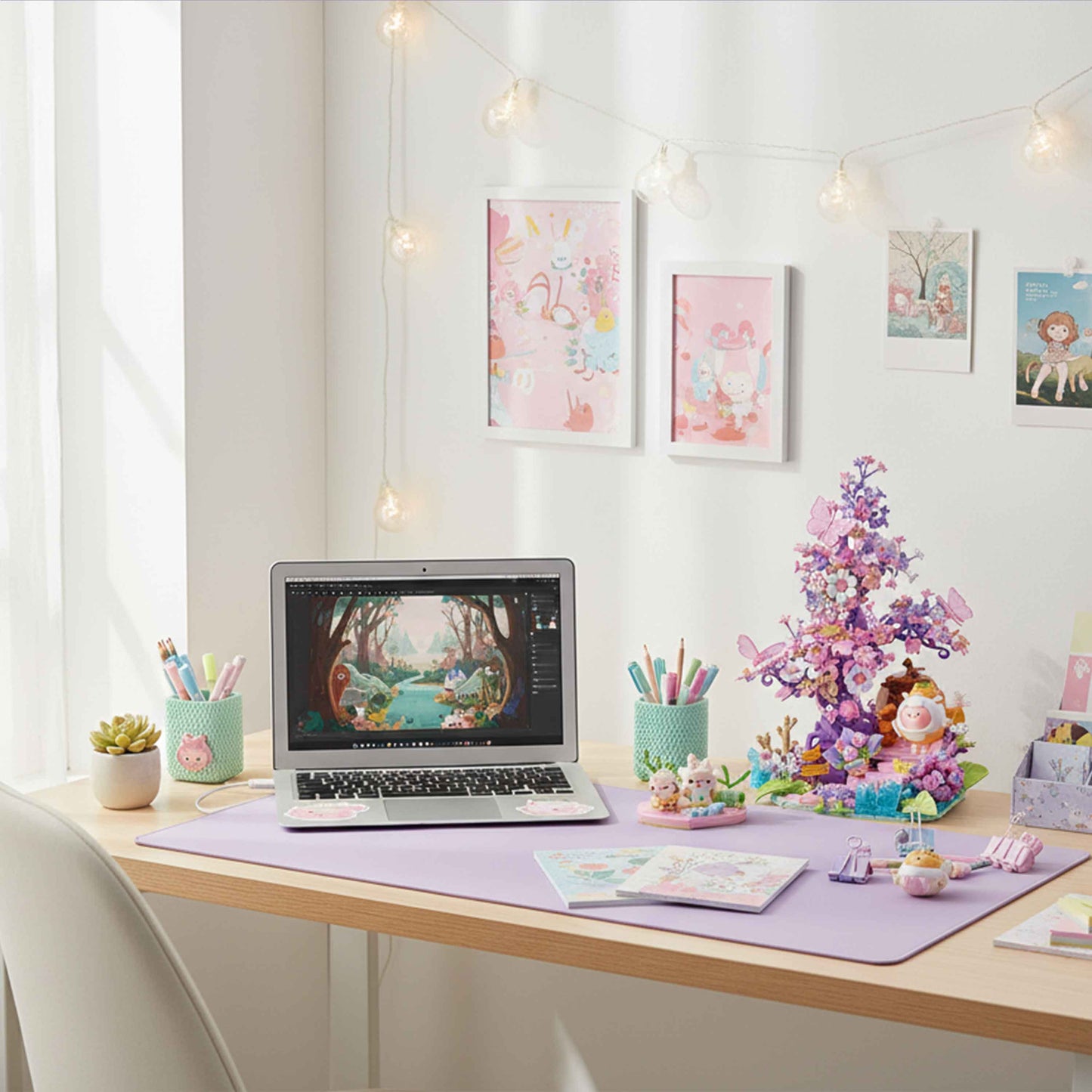 Pink Floral Tree Building Blocks Display Set with Butterflies