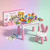 Dream Garden building block table DIY marble run flower set 89pcs for kids 3+

Kids building block activity table with marble run track and storage trays

DIY flower garden marble run building blocks table set with bunny stool

Educational STEM block table set for toddlers preschool kids ages 3+

Dream Garden 89 piece building block table toy with rolling marble track