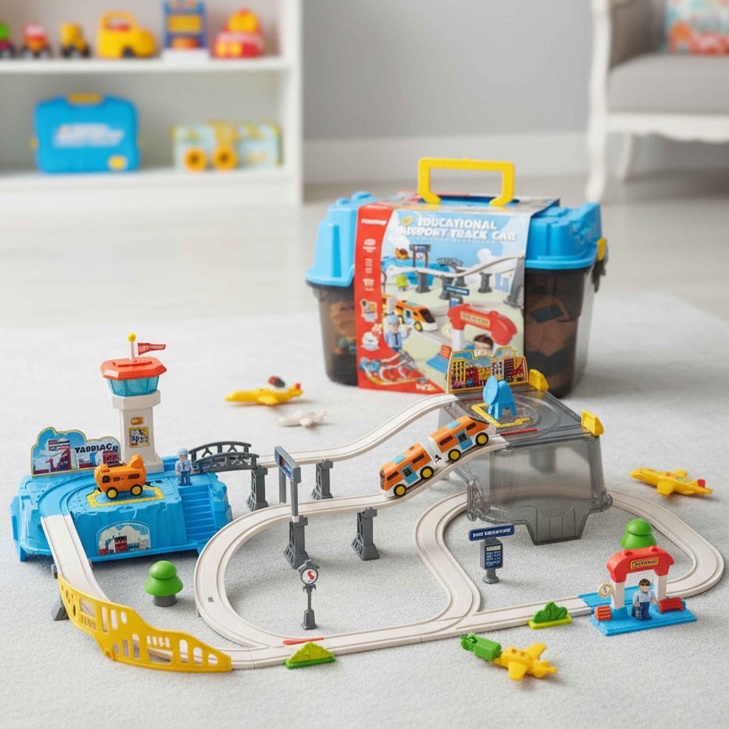 Educational Airport Track Car Toy Set in Qatar – 47 Pieces Kids Playset