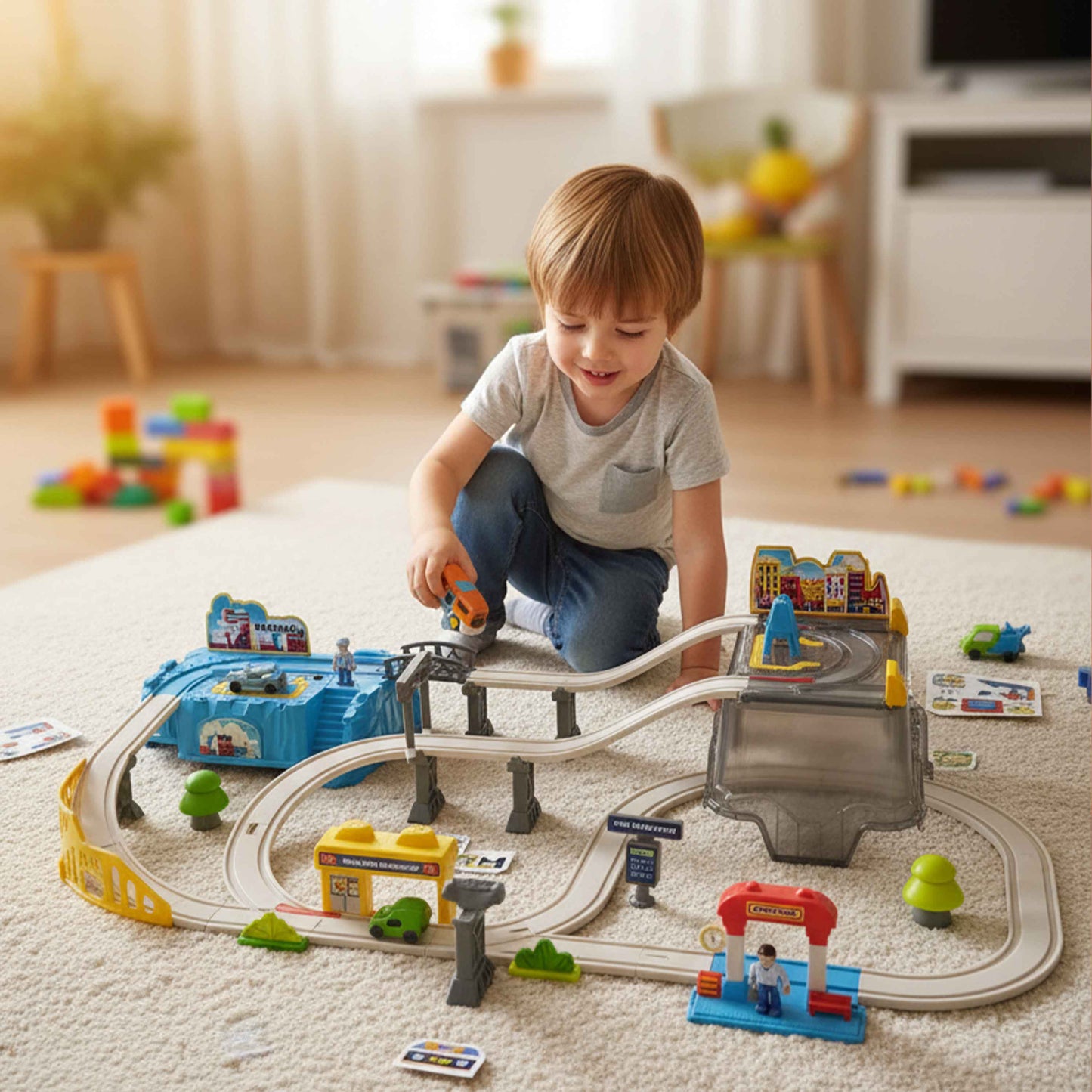 Educational Airport Track Car Toy Set in Qatar – 47 Pieces Kids Playset