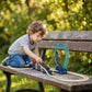Battery powered train track playset with rechargeable train engine