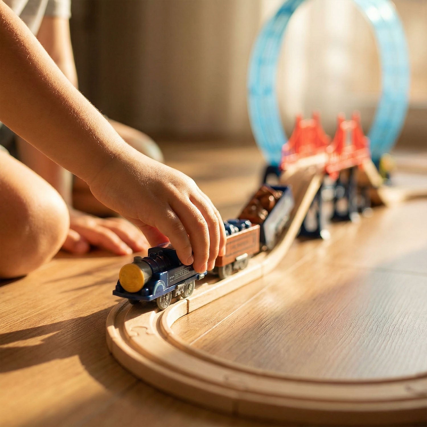 Kids indoor electric train track set with 54 pieces and loop design