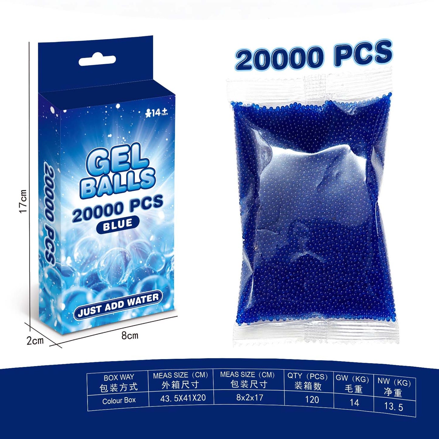 Blue gel balls 20,000 pcs water gel beads for gel blaster toys