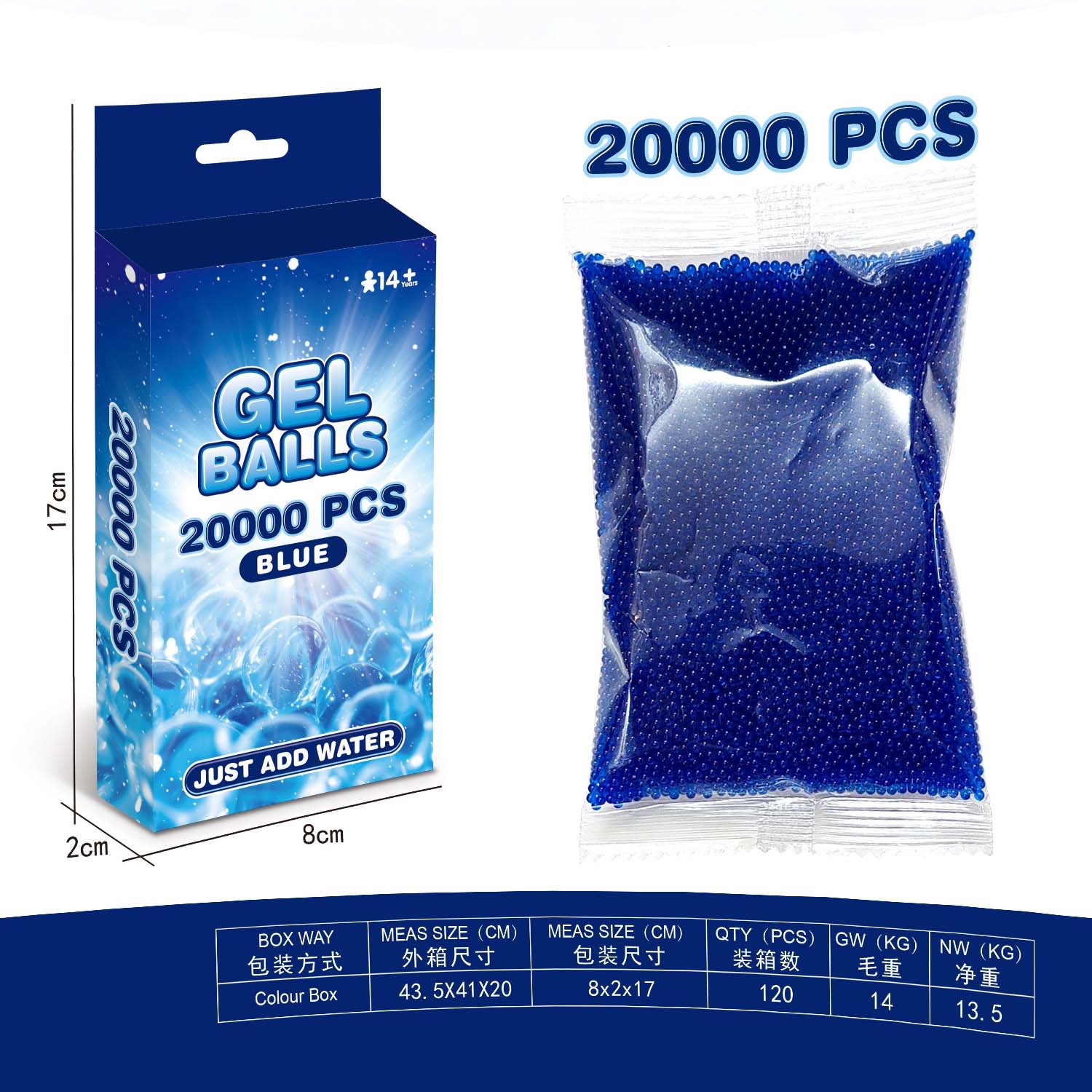 Blue gel balls 20,000 pcs water gel beads for gel blaster toys
